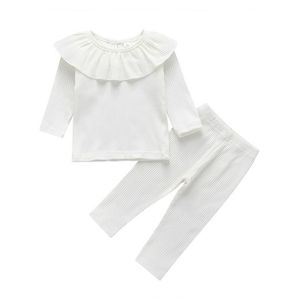 Toddler Baby Boys Ribbed Clothes Knitted Long Sleeve Shirt Top Solid Pants Outfit Set